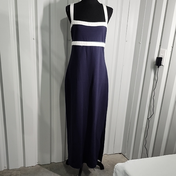 STAUD Womens Augustine Ponte Maxi Dress Navy White Trim Stretch Size Large